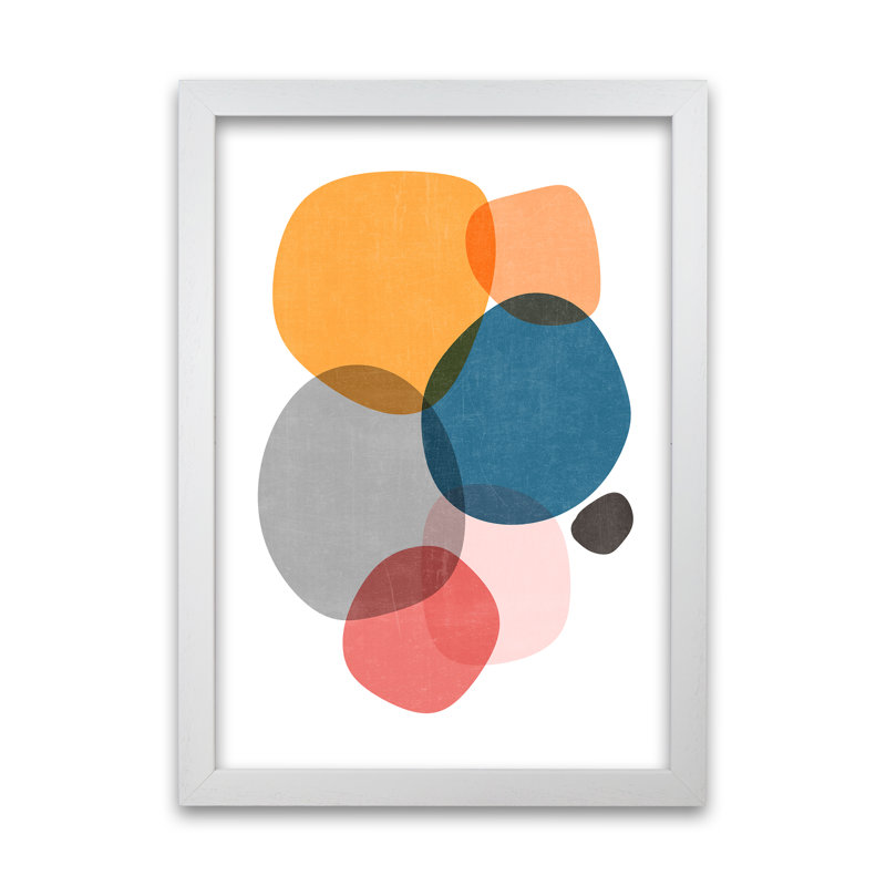 Mid Mod Abstract Shapes Original - Print, 84cm H x 59cm W x 3cm D, White Frame