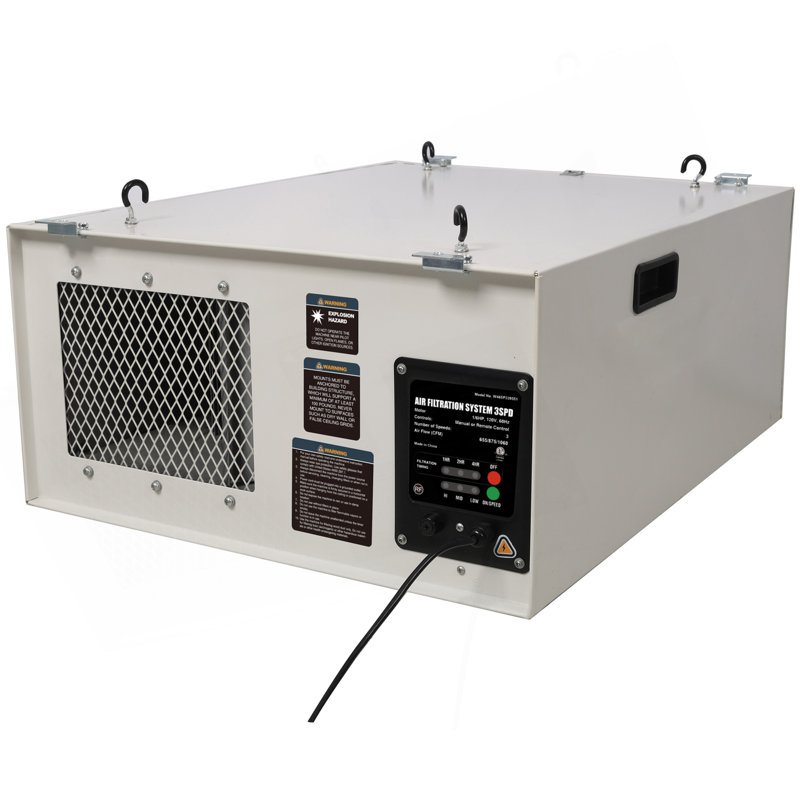 Système de filtration d'air télécommandé, 3 positions réglables (655/875/1060 CFM), 120 V 60 Hz, pour le travail du bois pour le garage d'atelier, certificat ETL, couleur blanche
