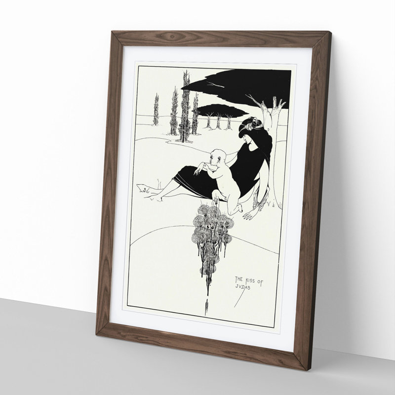 The Kiss of Judas by Aubrey Beardsley - Picture Frame Painting, 48cm H x 36cm W x 2cm D, Walnut