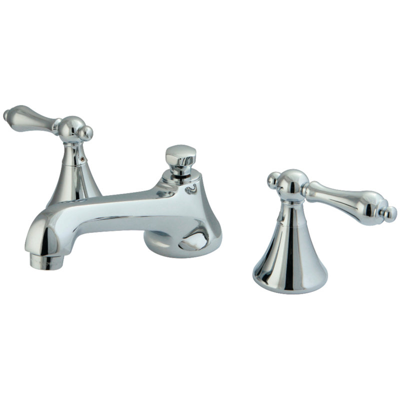 Kingston Brass Two-Handle 3-Hole Deck Mount Widespread Bathroom Faucet with Brass Pop-Up Drain, Polished Chrome