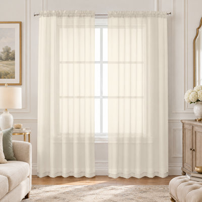Cream Sheer Curtains, 72" Length, 2 Panels Set - Light Filtering, Rod Pocket Window Curtains for Bedroom (Cream, 59" W x 72" L)