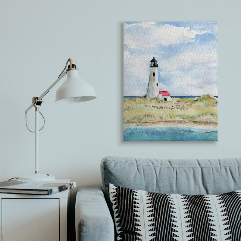 Phare sur la péninsule, paysage côtier doux, Toile tendue, H 40 po x l 30 po
