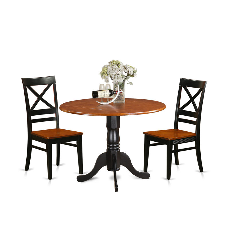 Cet ensemble de salle à manger 3 pièces contient une table ronde avec Dropleaf et 2 chaises de cuisine, 42 po x 42 po, noir et cerise