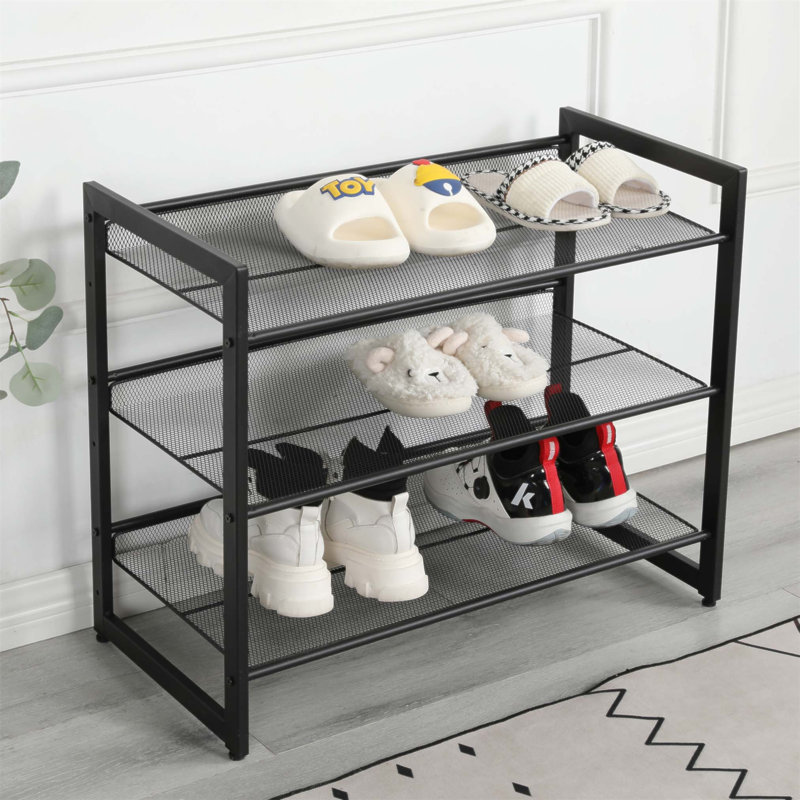 Range-chaussures réglable à 3 niveaux, organisateur autoportant avec larges tablettes en filet pour un rangement efficace dans l'entrée