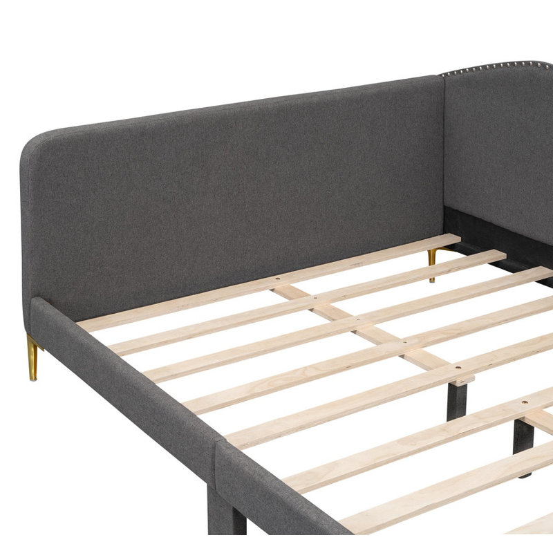 Full - Size Upholstered Daybed with Headboard & Armrest – Sturdy Support Legs, Modern Comfort, Gray