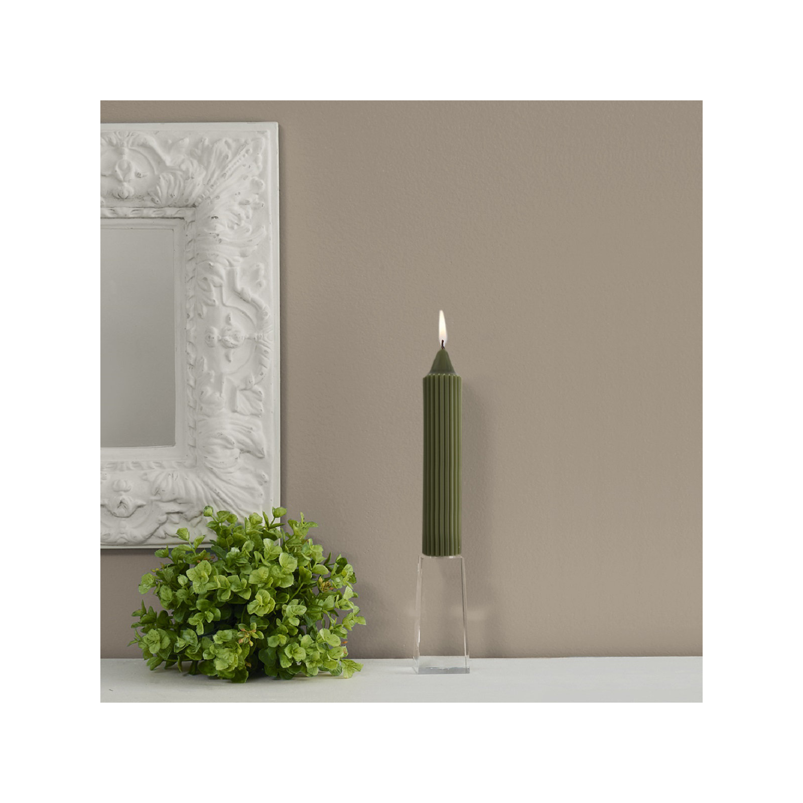 Grecian Collenette Unscented Taper Candle, Dark Olive, 7" H x 1.25" W x 1.25" D