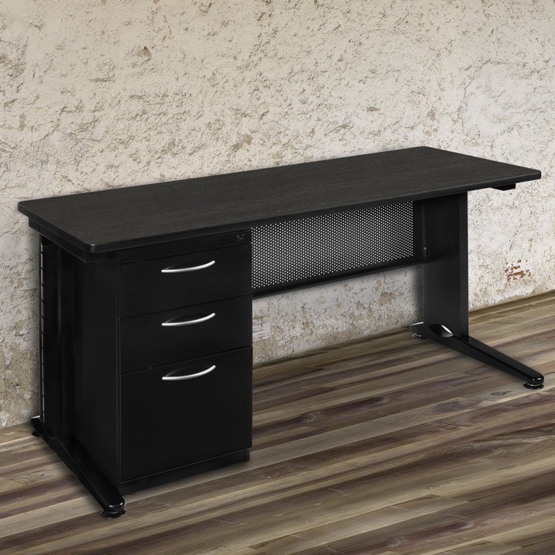 Bureau pour enseignant Nevjana Fusion avec tiroir à caisson simple, Gris cendré, H 29 po x l 72 po x P 30 po
