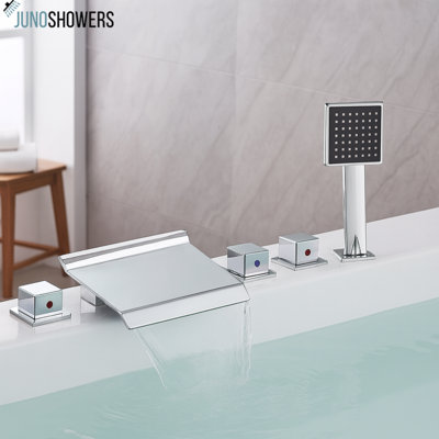 Juno Chrome Bathtub Waterfall Mixer Deck-Mounted with Dual Handles