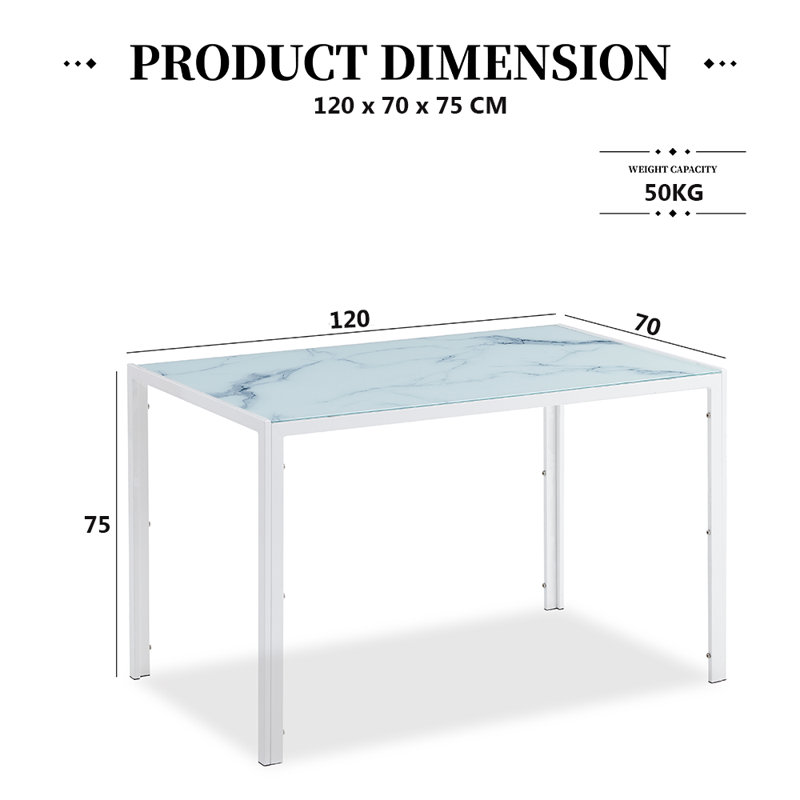 Glass Top Metal Base Dining Table, White/Blue