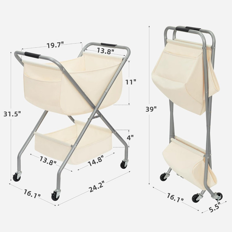 Panier à linge pliable avec roulettes, panier à linge roulant sur roulettes, beige