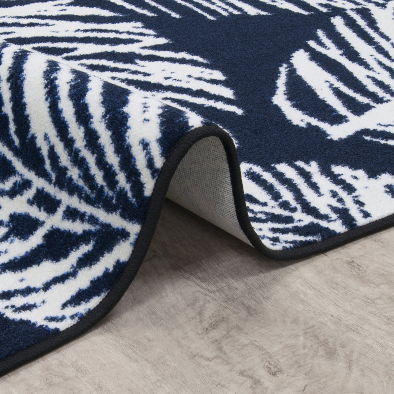 Cordova Tropical Tufted Navy/White Rug, Rectangle 5'4" x 7'8"