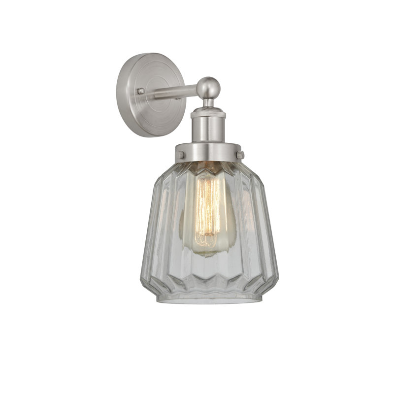 Carlinville Steel Armed Sconce, Clear, Brushed Satin Nickel