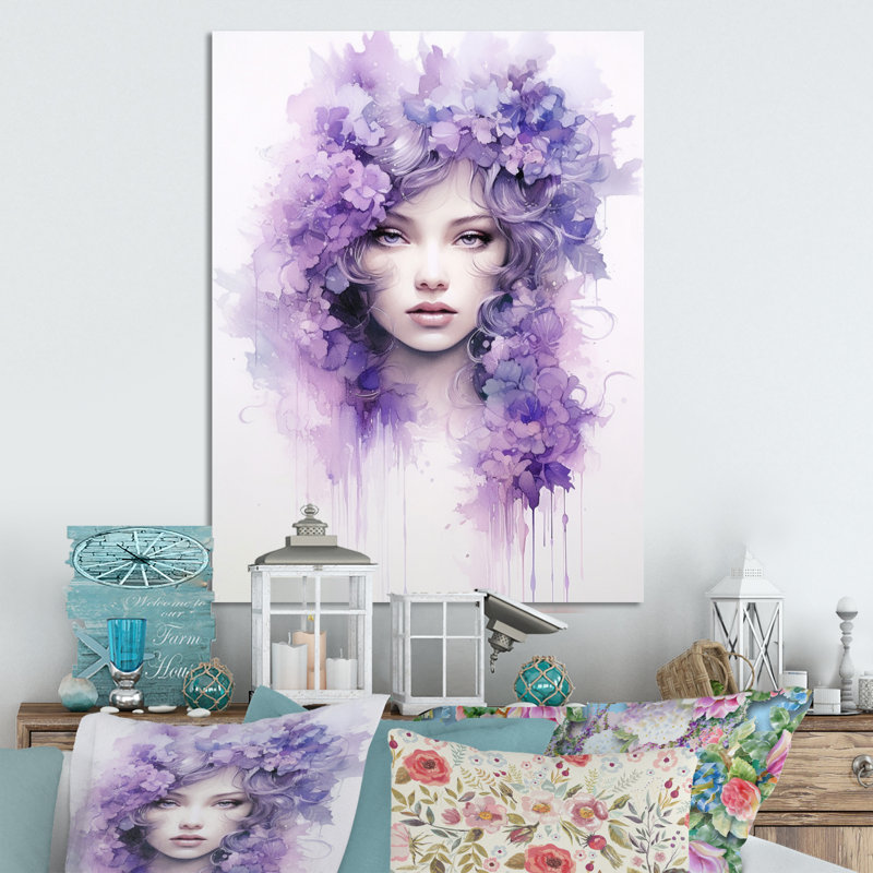 Mauve et blanc, fleurs de lilas parfumées - impression florale en métal, H 32 po x l 16 po x P 1 po