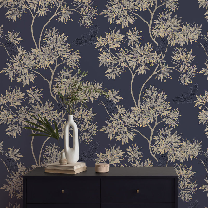 Shanieka Floral Metallic Wallpaper Double Roll, Indigo Navy