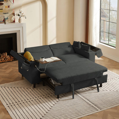 Dark  Chenille Sofa With Side Table And USB Port