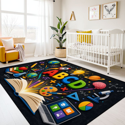 8x10 Kids Learning Rug Washable Area Rugs for Classroom, Colorful Learning Science Math Fun Elements Back to School Learning Carpet for Preschool Nursery Soft Rubber Backed Non-Slip