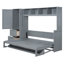 Grand lit escamotable mural avec placard et tiroirs, gris