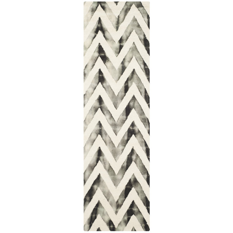 Tapis ivoire / gris anthracite en laine / coton touffeté à la main Vandangle, Tapis de couloir 2 pi 3 po x 8 pi