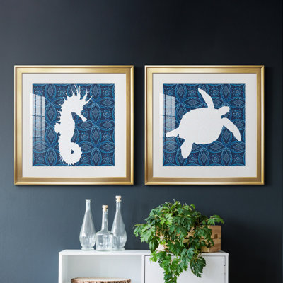 Hippocampe à motif de mer - ensemble de 2 impressions