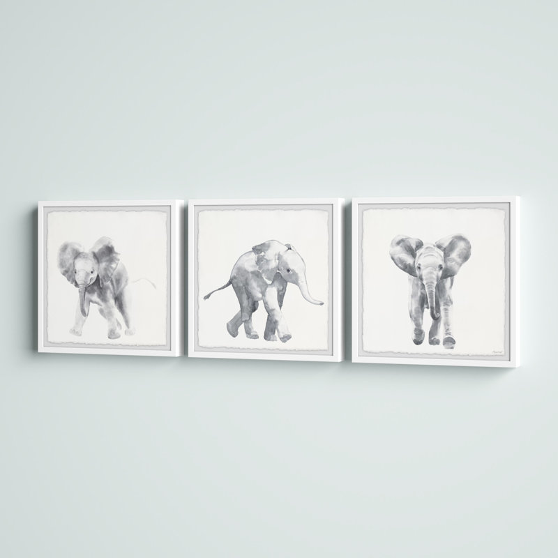 «Belle Baby Elephant Walk Triptych», ensemble de 3 pièces, reproduction encadrée, H 24 po x l 24 po x P 1,5 po
