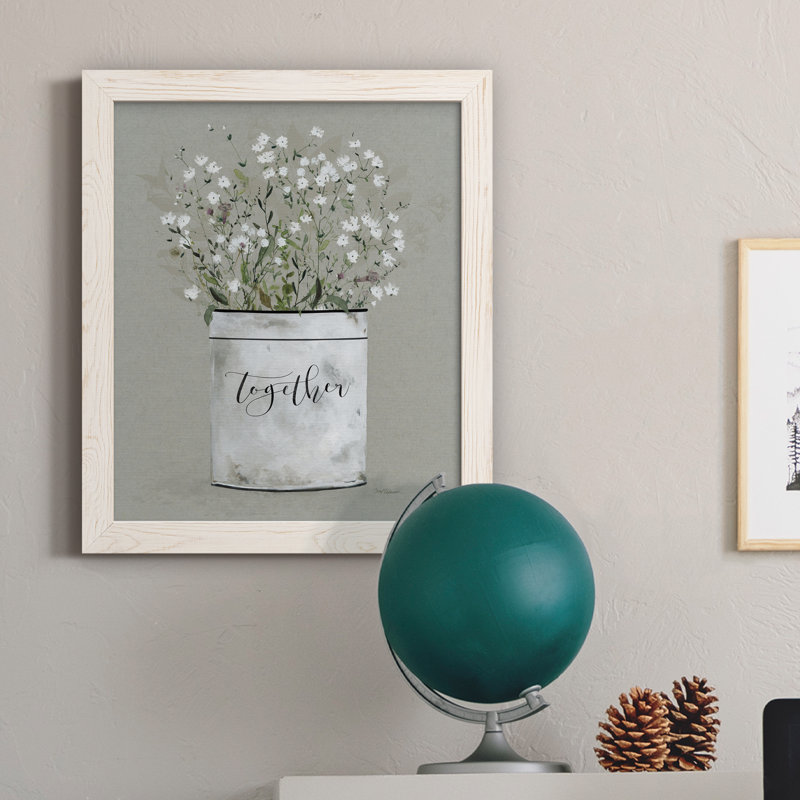 «Bouquet of Grace Bucket Together», peinture sur toile encadrée, H 24 po x l 18 po x P 1,5 po, Cadre blanc
