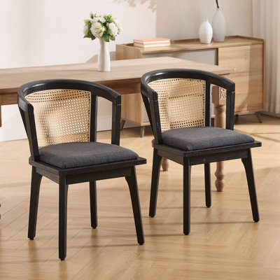 Rustic Dining Chair With Wicker Back And Wide Seat For Dining Room, Parlor