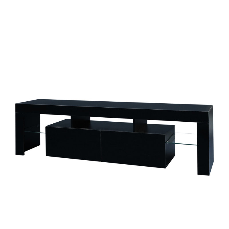 Meuble télé noir moderne de 60 à 69 pouces compatible avec 20 couleurs de DEL et télécommande pour téléviseurs