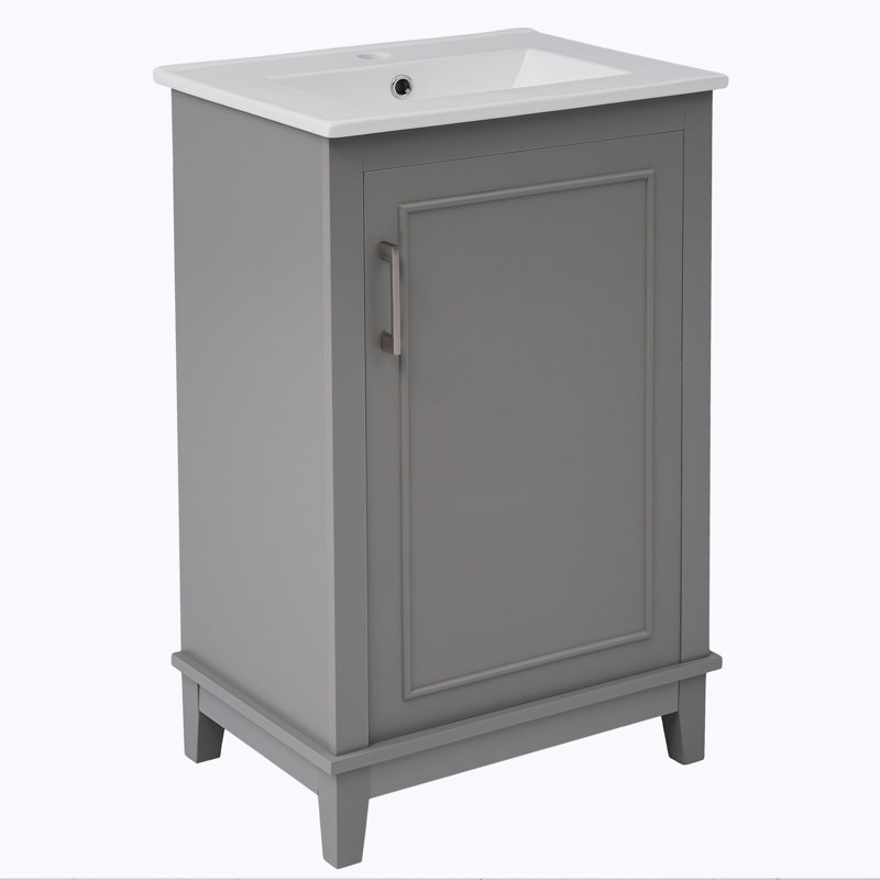 Ensemble de meuble-lavabo simple 20 po avec plateau en céramique Sadako, Gris