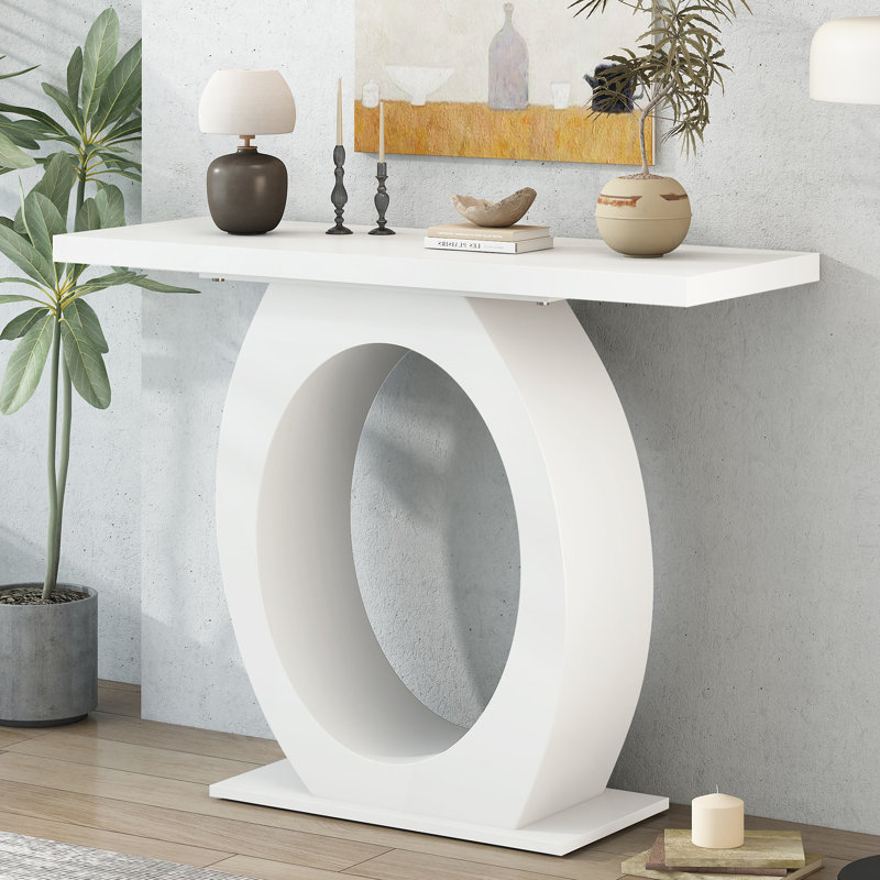 Console moderne avec base en forme d'œuf, table de couloir, Beige