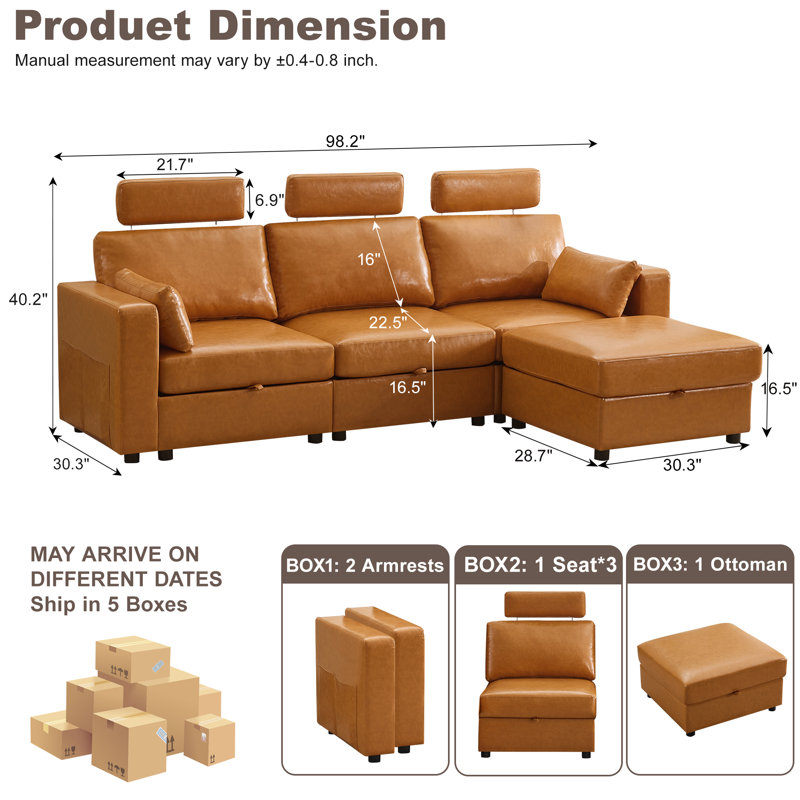 Upholstered Sofa, 4, Brown Chenille