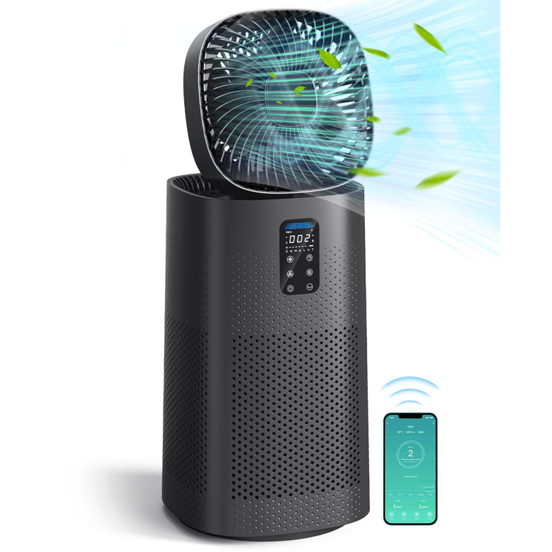 Ventilateur de purificateur d'air Kloudic pour grand espace domestique jusqu'à 2500 pieds carrés de filtre à air oscillant avec filtre pré-lavable, noir