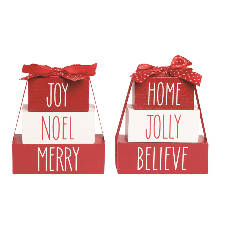  Ensemble de 2 décorations de Noël en bois aggloméré Merry Block Stack