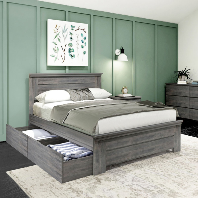 Decimus Solid Wood Platform Storage Bed, Driftwood, Queen