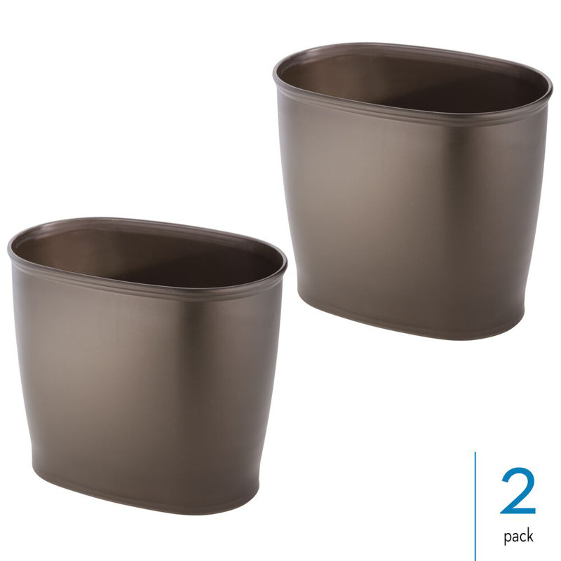 iDesign Small Oval Plastic Bathroom Trash Can - Set of 2 - Bronze