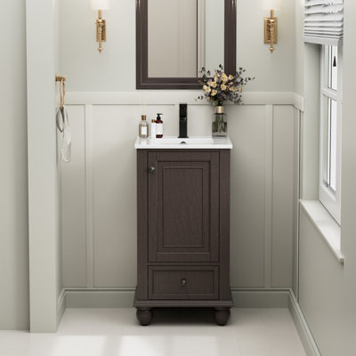 Meuble-lavabo simple 18 po avec comptoir en céramique, robinet en alliage de zinc, surface peinte, portes à fermeture en douceur