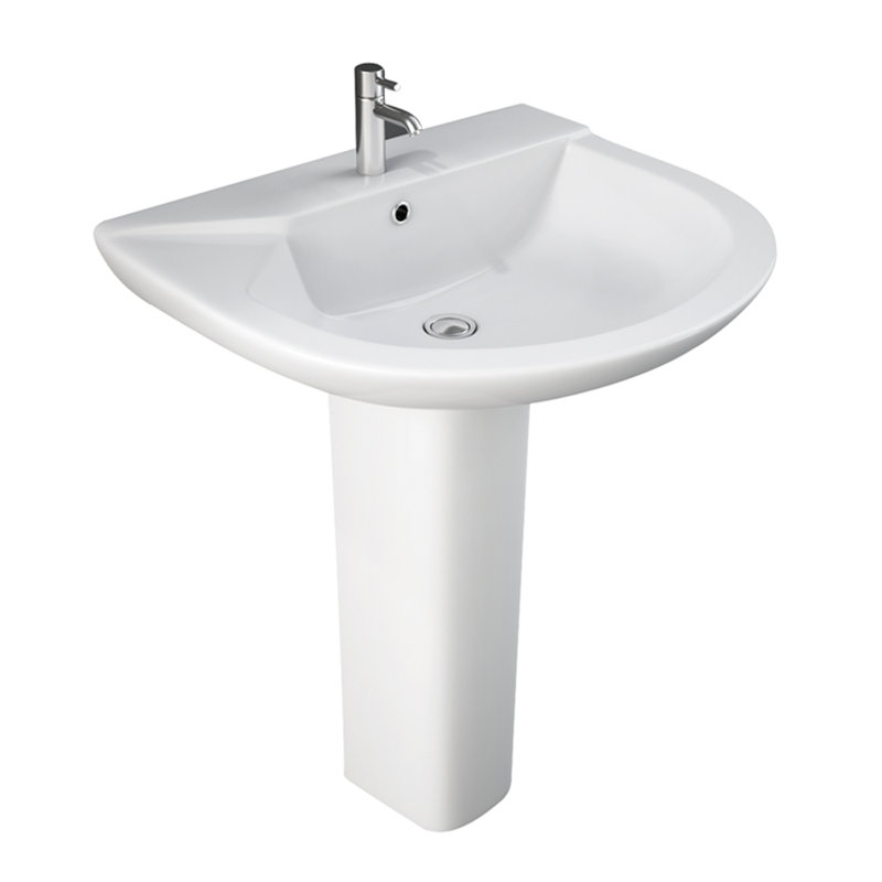 Lavabo de salle de bain piédestal en U en porcelaine vitreuse blanche et trop-plein Anabel, H 33,25 po x l 20,5 po x L 25 po