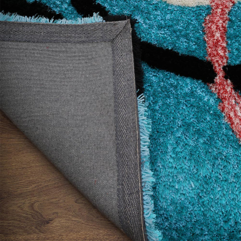 Hand Tufted Shag Polyester Eco-Friendly Area Rugs - Rectangle, Turquoise Color, Geometric Modern Design, High Pile Thick Handmade Anti Skid Area Rugs for Living Room, Bed Room