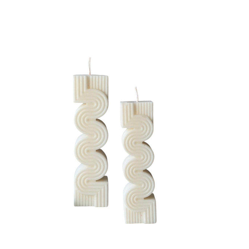 Elegant Candle Set (2 Pieces), White Concrete Holders with Soya Wax Candles, Dimensions: 5.1 x 3.0 x 1.4 inches & 6.3 x 4.0 x 2.0 inches | 100% Eco-Friendly | Perfect for Home Décor & Relaxation