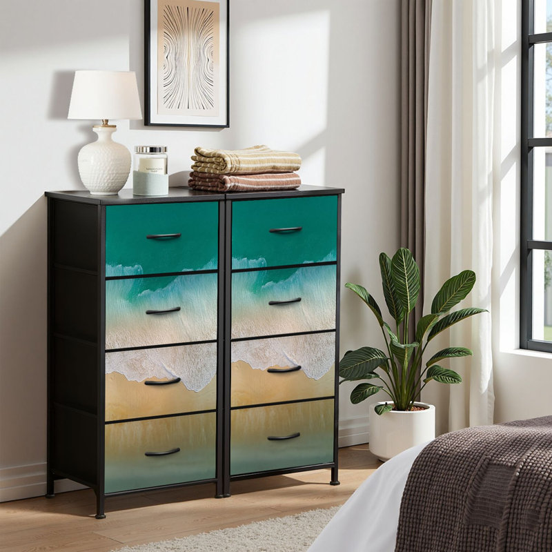 4 Drawer Dresser for Bedroom, Narrow Chest of Drawers, Wooden Top and Study Iron Frame 18"x37.5"-(WxH)