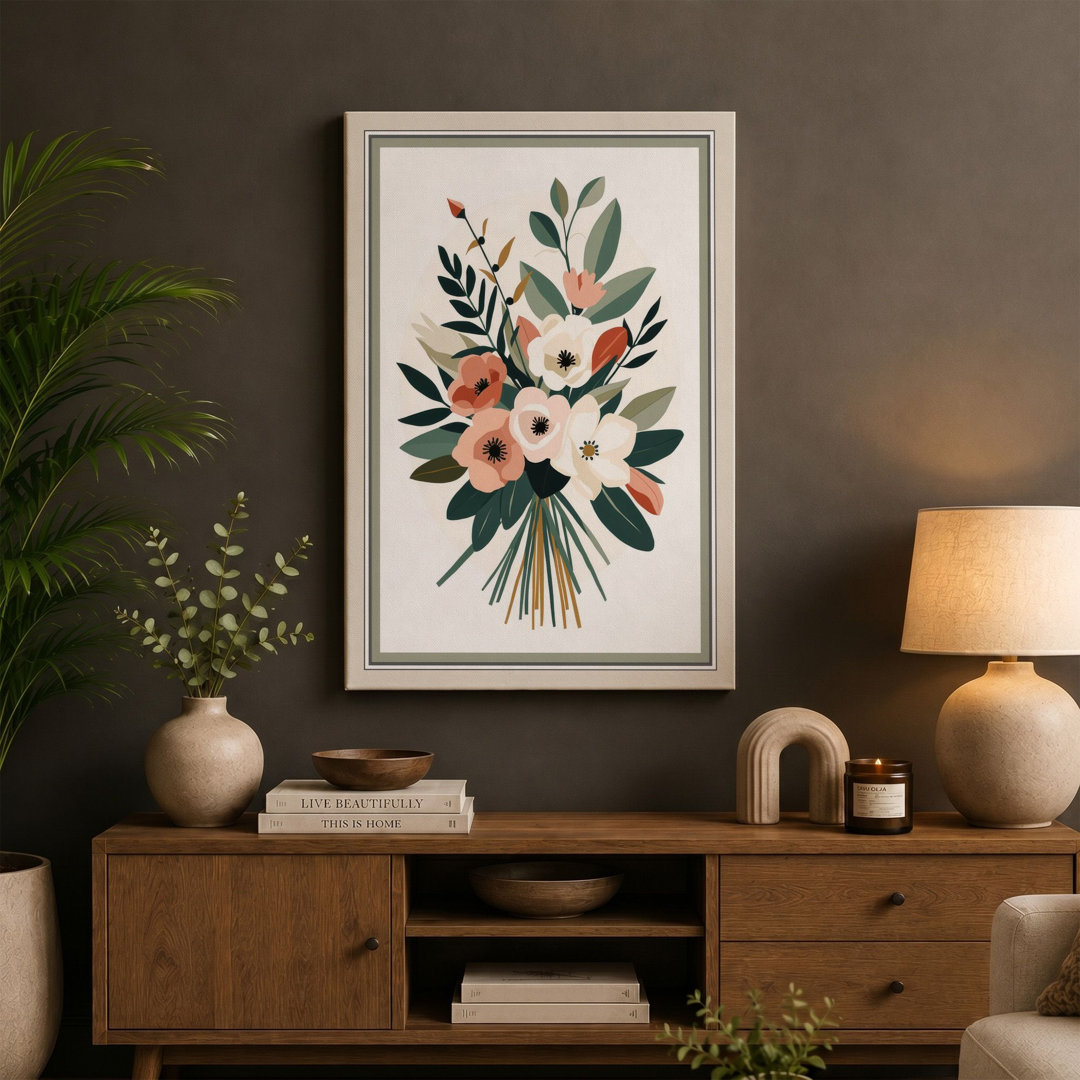 Coral Bouquet Botanical - Wrapped Canvas