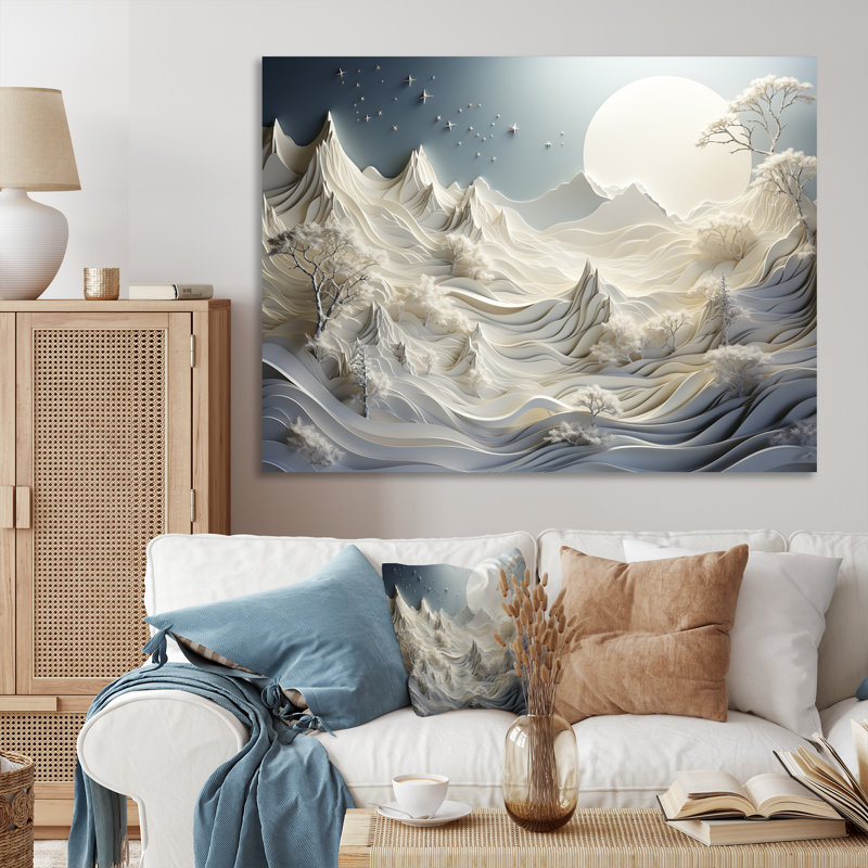 Abstrait Snowy Winter Mountains III - Art abstrait paysage mural, Toile tendue, H 34 po x l 44 po x P 1,5 po