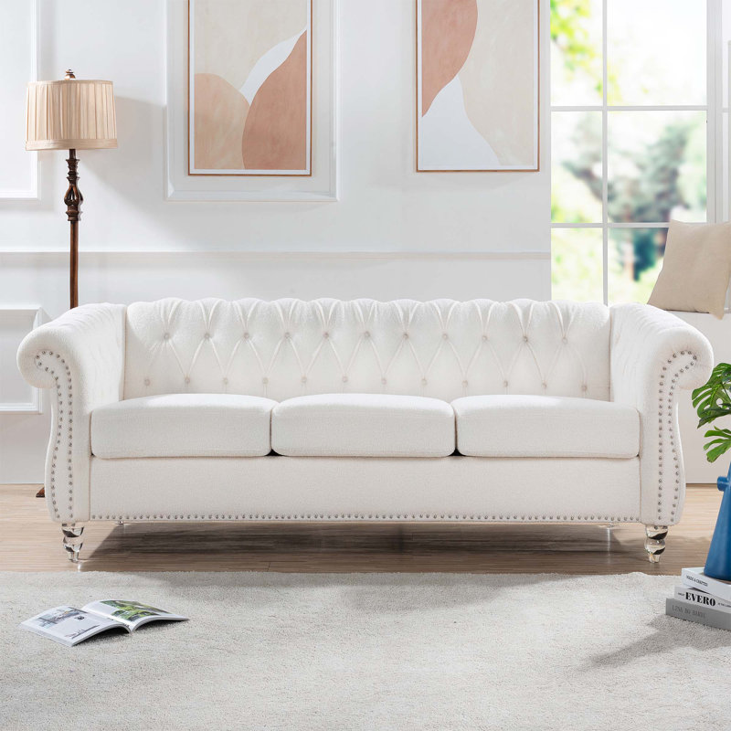 Canapé Chesterfield 3 places Elaiza, Brun foncé 1, H 29 po x l 84 po x P 32,5 po, Noir