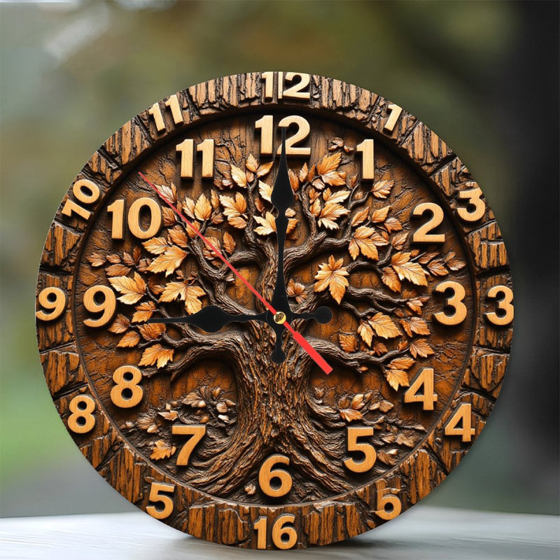 Horloge murale en bois sculptée à la main