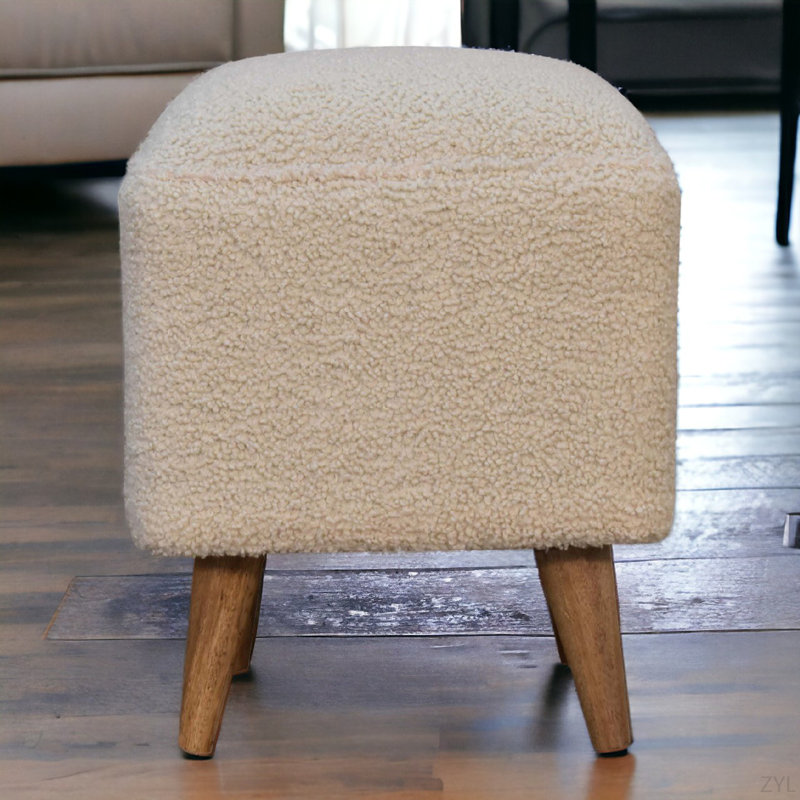 Soild Wood Cream Boucle Squoval Bench