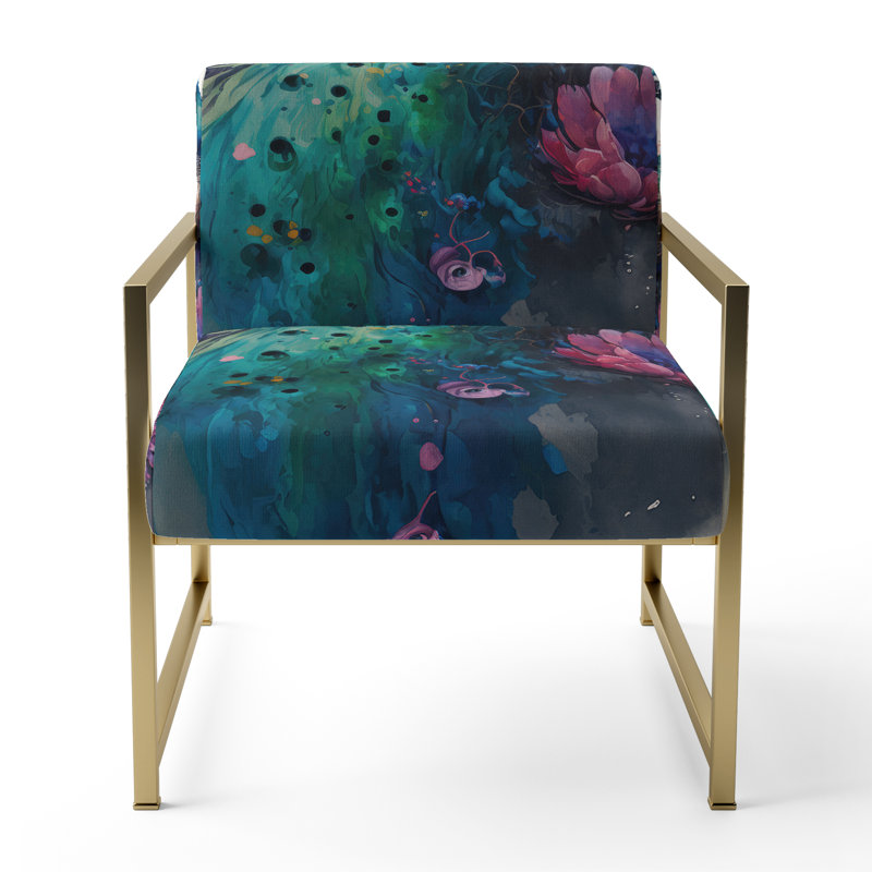 Cute Peacock Floral Art I - Upholstered Glam Arm Chair, Peacock Art Accent Chair, Gold