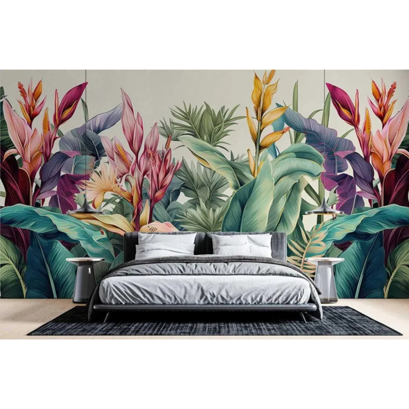 Murale de jardin tropical botanique, L 108 po x l 96 po