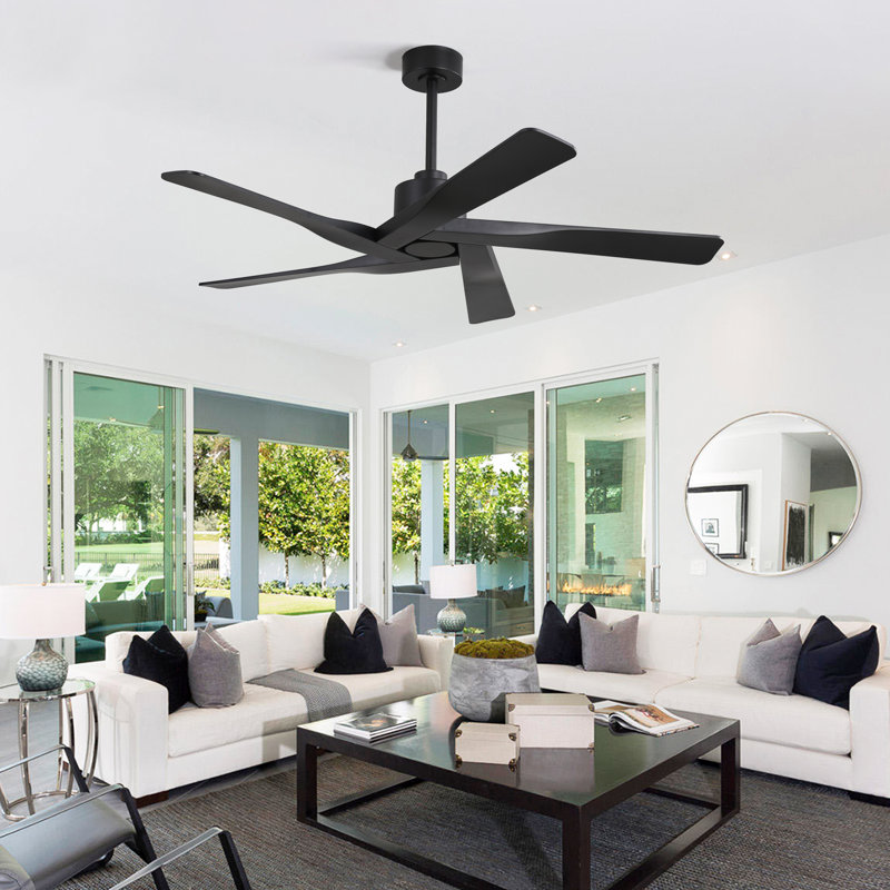 5-ABS Blades Indoor Ceiling Fan without Light, Matte Black, Matte Black, 54"
