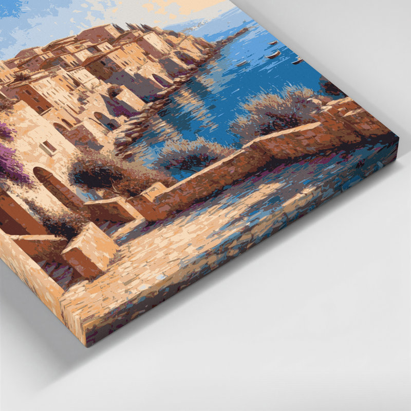 Art mural sur toile beige avec villes cités en Italie, H 24 po x l 36 po