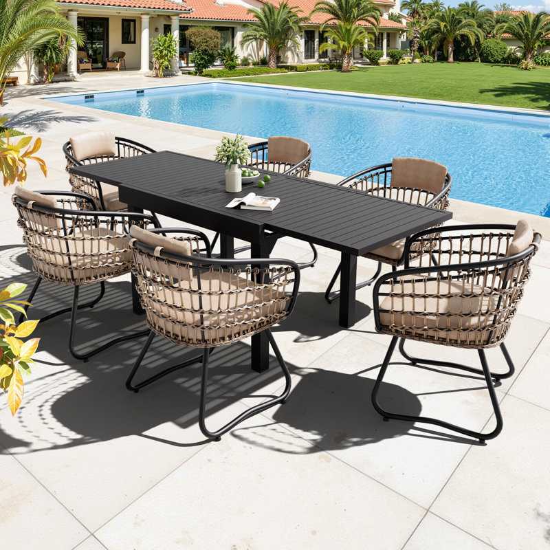 Warran 6 - Person Aluminum Extendable Outdoor Dining Set with Removable Cushions, 6 Person, Beige