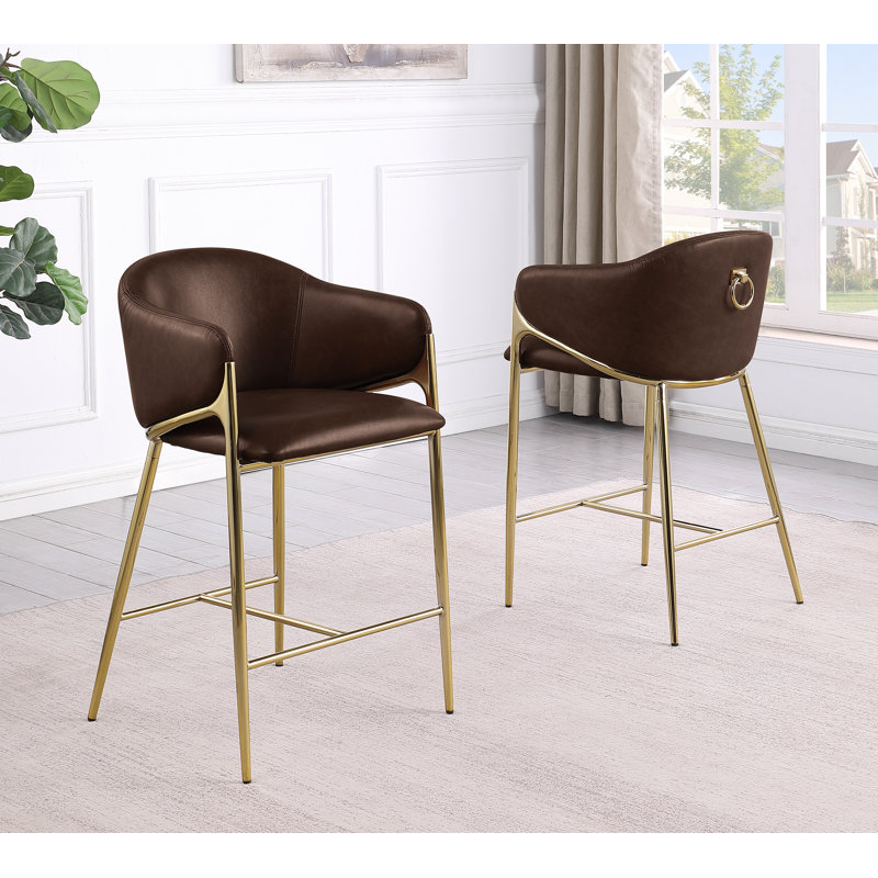 Chaises Leathaire à hauteur comptoir avec base en chrome poli, Tabouret de comptoir (siège d'une hauteur de 26 p